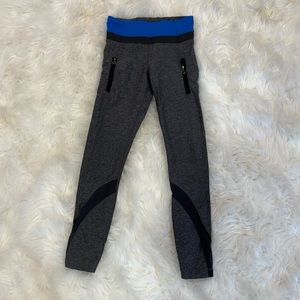 lululemon gray and blue leggings with zipper